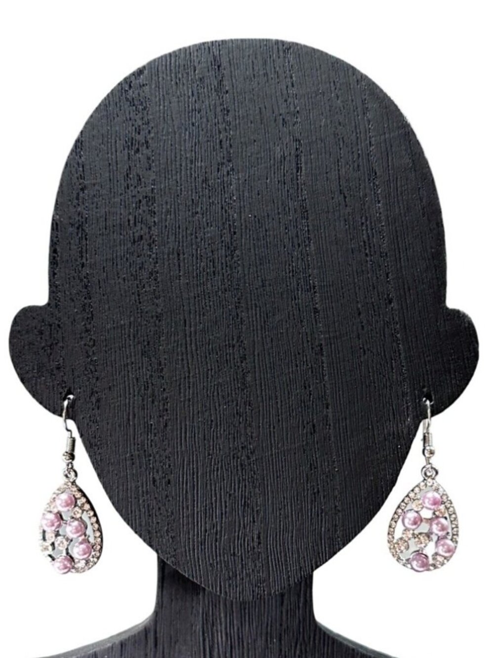 Dangle Earrings Silver Tone Rhinestone Purple Beaded 1.5 Inch Length Women NWOT